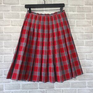 Dennis USA Red Plaid Pleated School Uniform Skirt Size 8 Academia